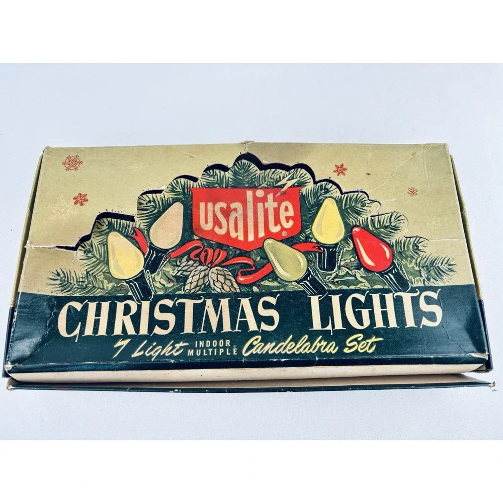 Vintage 1950s USALite USA Lite Candelabra Set String Of Seven Christmas Lights